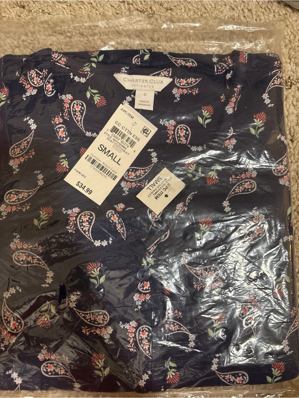 Charter Club Navy Paisley & Floral Print Night Gown